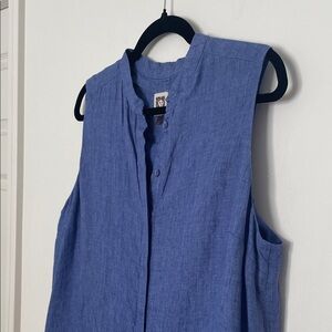 Anne Klein Sleeveless 100% Linen Shift Dress in Denim Blue size Large